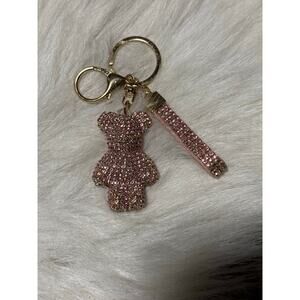 Pink teddy bear keychain with rhinestones